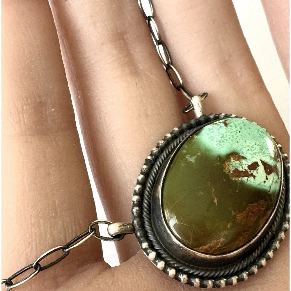 Navajo Royston Turquoise Bar Necklace 14in-20 Adjustable Sterling‎ Signed Skeets